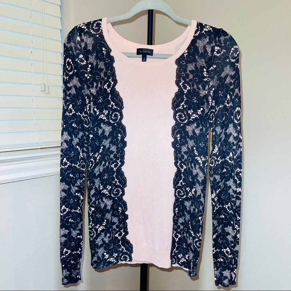 THE LIMITED printed BLACK LACE sweater blouse Sz S
